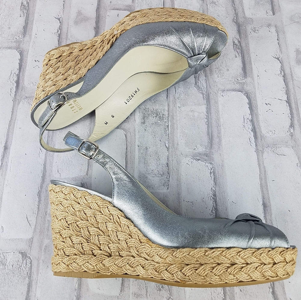 STUART WEITZMAN Metallic Silver Wedge Sand…